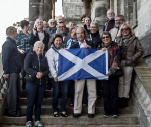 Our French visitors and a few of our members on the steps of Penicuik House on the final morning.
